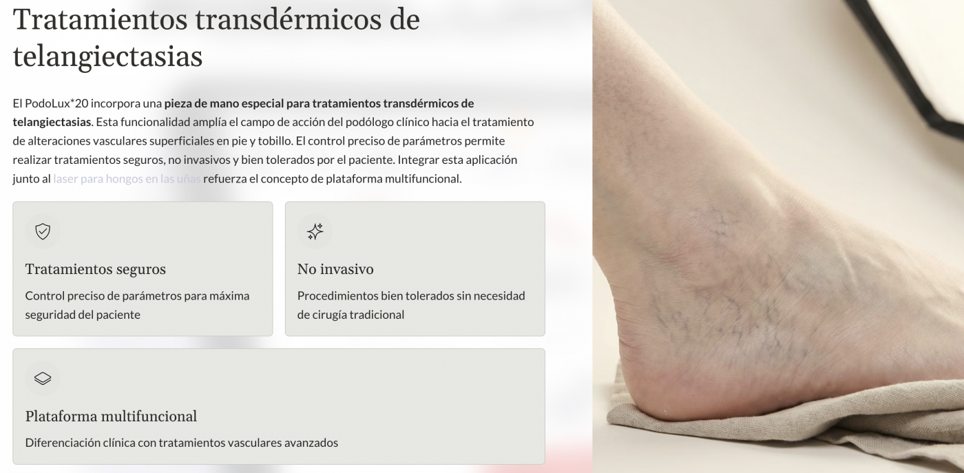 Laser para hongos en las uñas con equipo PodoLux 20 en podología clínica profesional